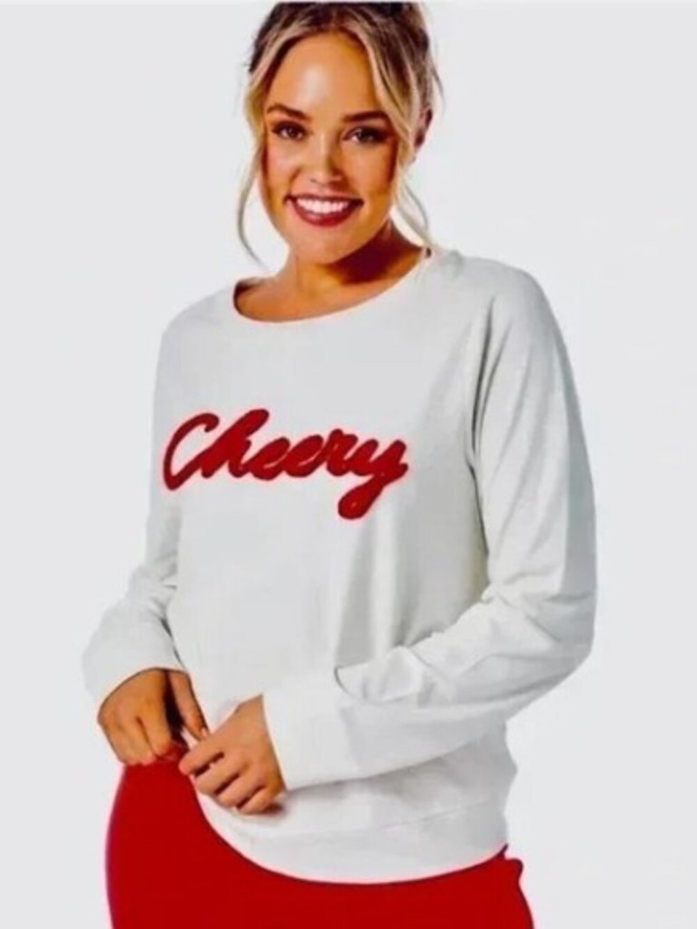 Lilly Pulitzer “Cheery” Pullover Sweater Ruby Red Beaded Graphic Sweatshirt Sz S